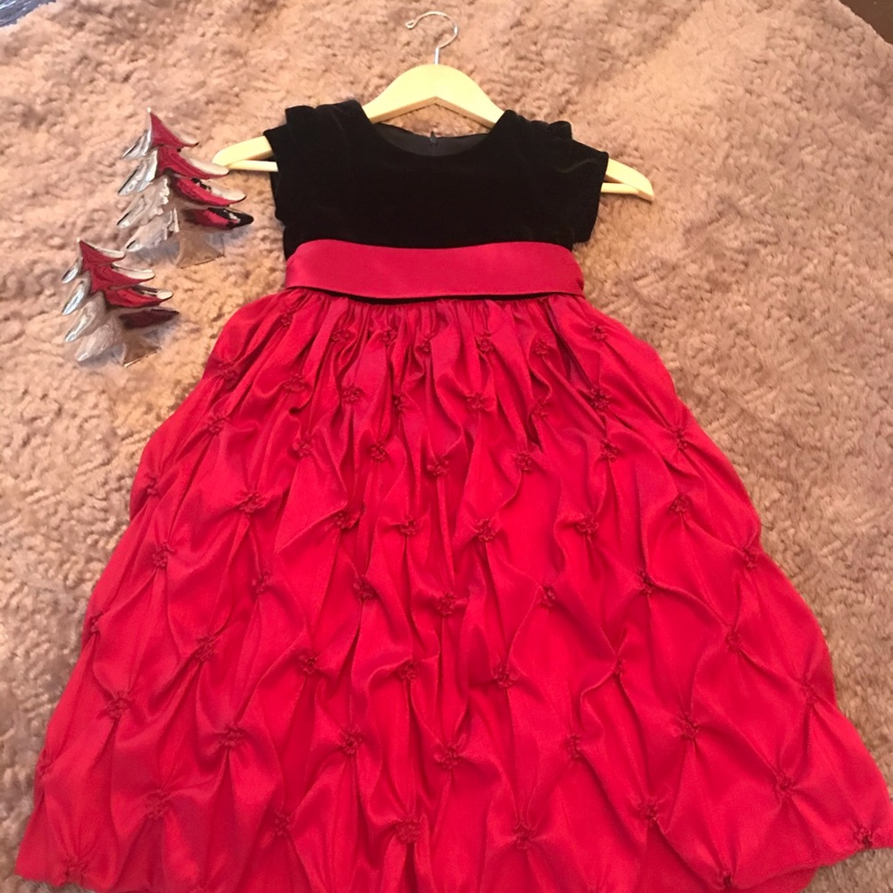 Gorgeous girls holiday dress velvet and red.